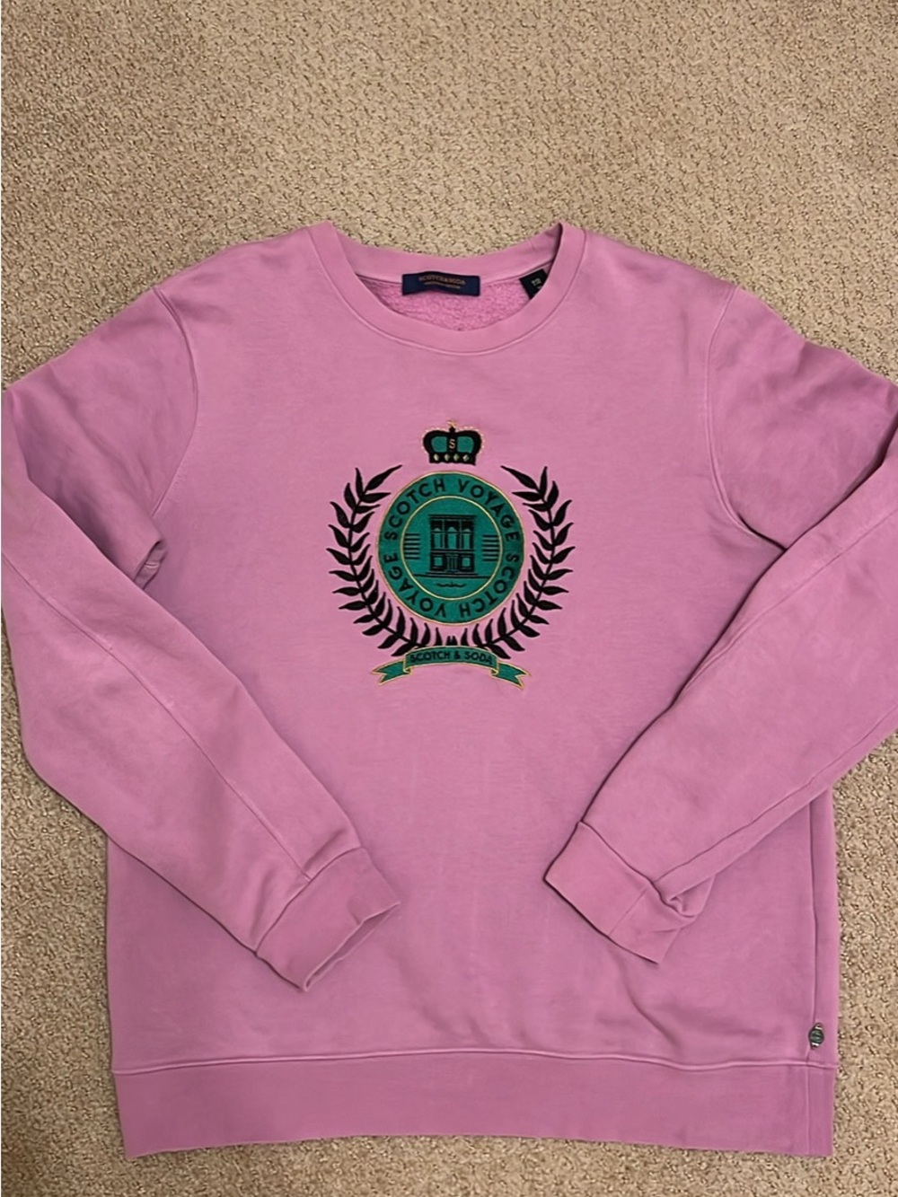 Scotch & Soda Lavender Unisex Crewneck with Crest | Size Medium